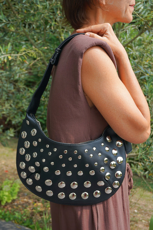 Sac noir épaule similicuir rivet clouté