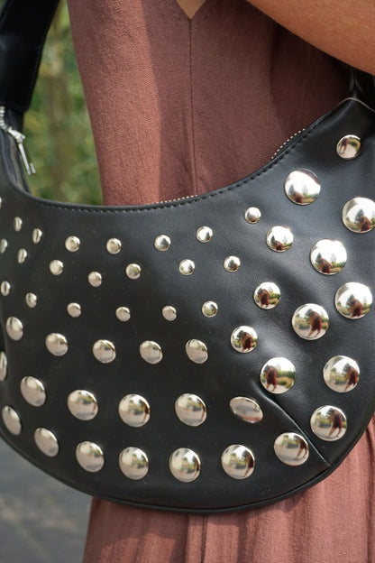 Sac noir épaule similicuir rivet clouté