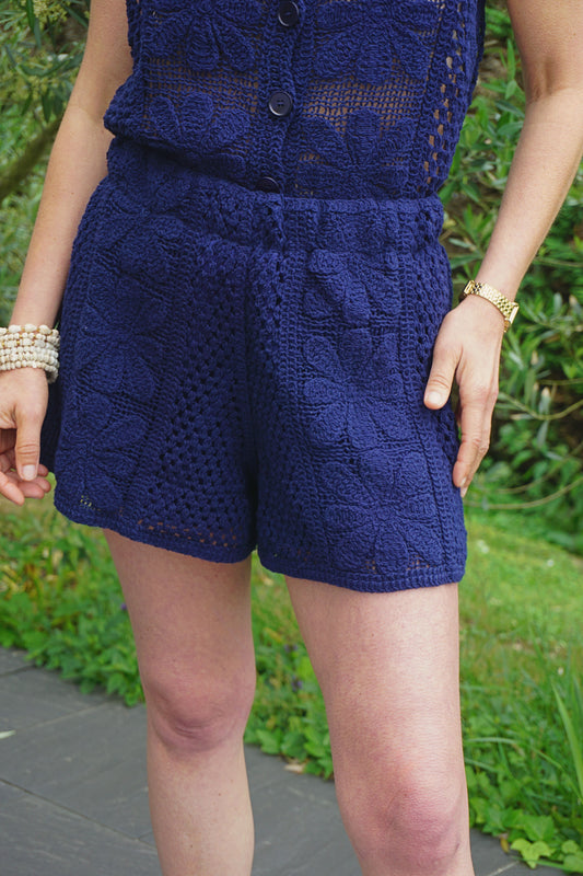 Short crochet bleu marine coton