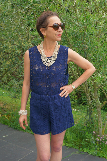 Short crochet bleu marine coton