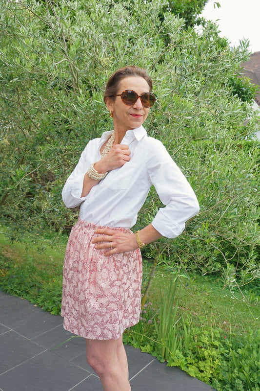 Short rose fleurs brodés et sequins