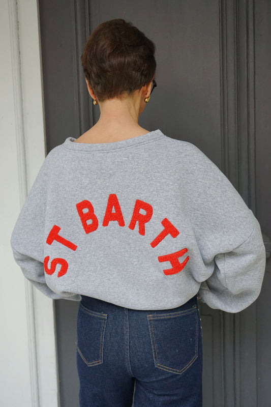Sweat gris Saint Barth rouge