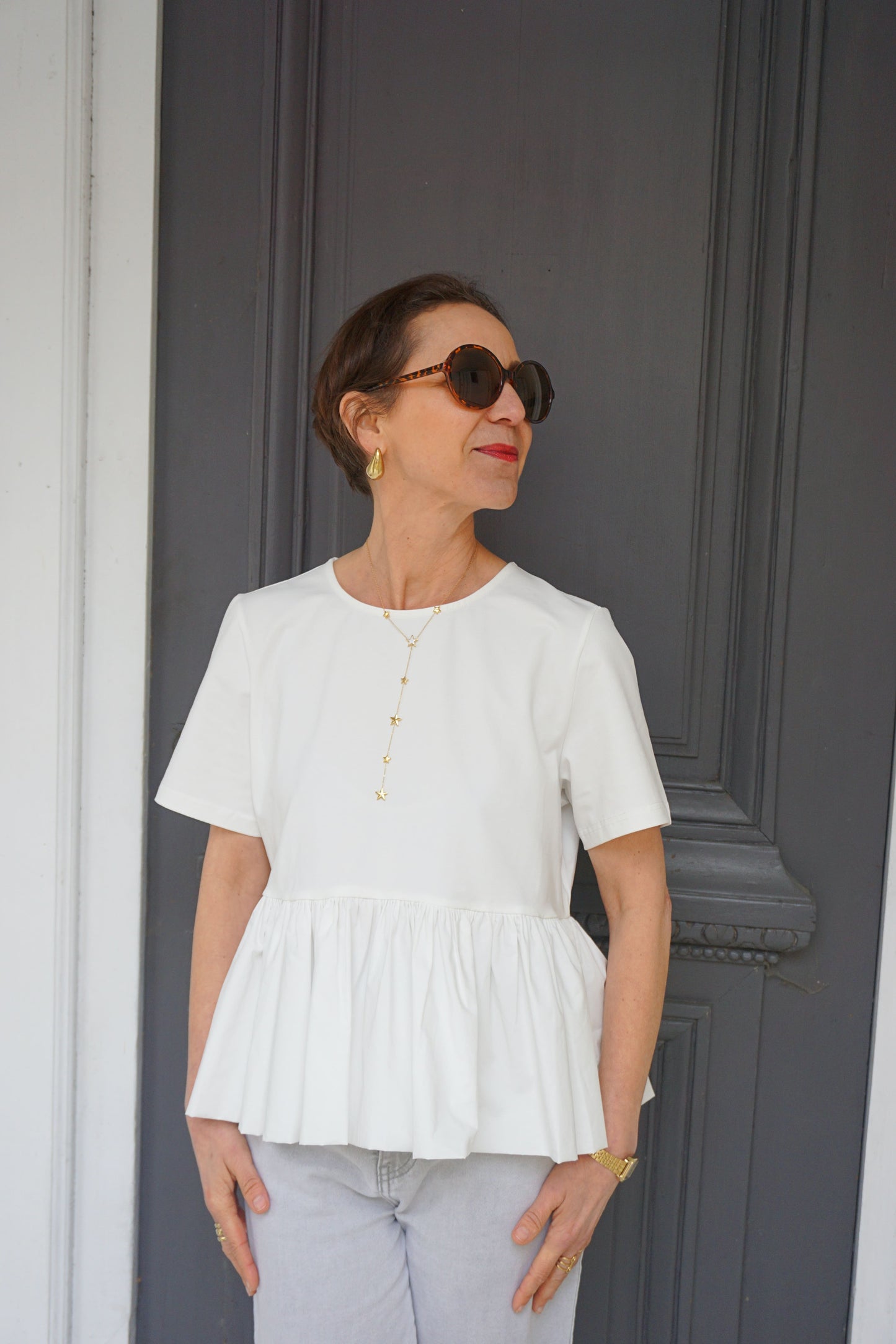 Tee-shirt blanc volant