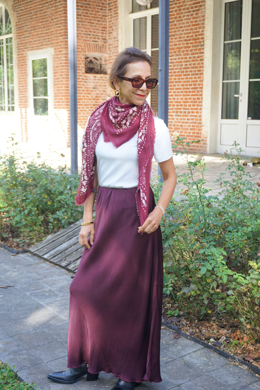 Jupe longue satinée aubergine