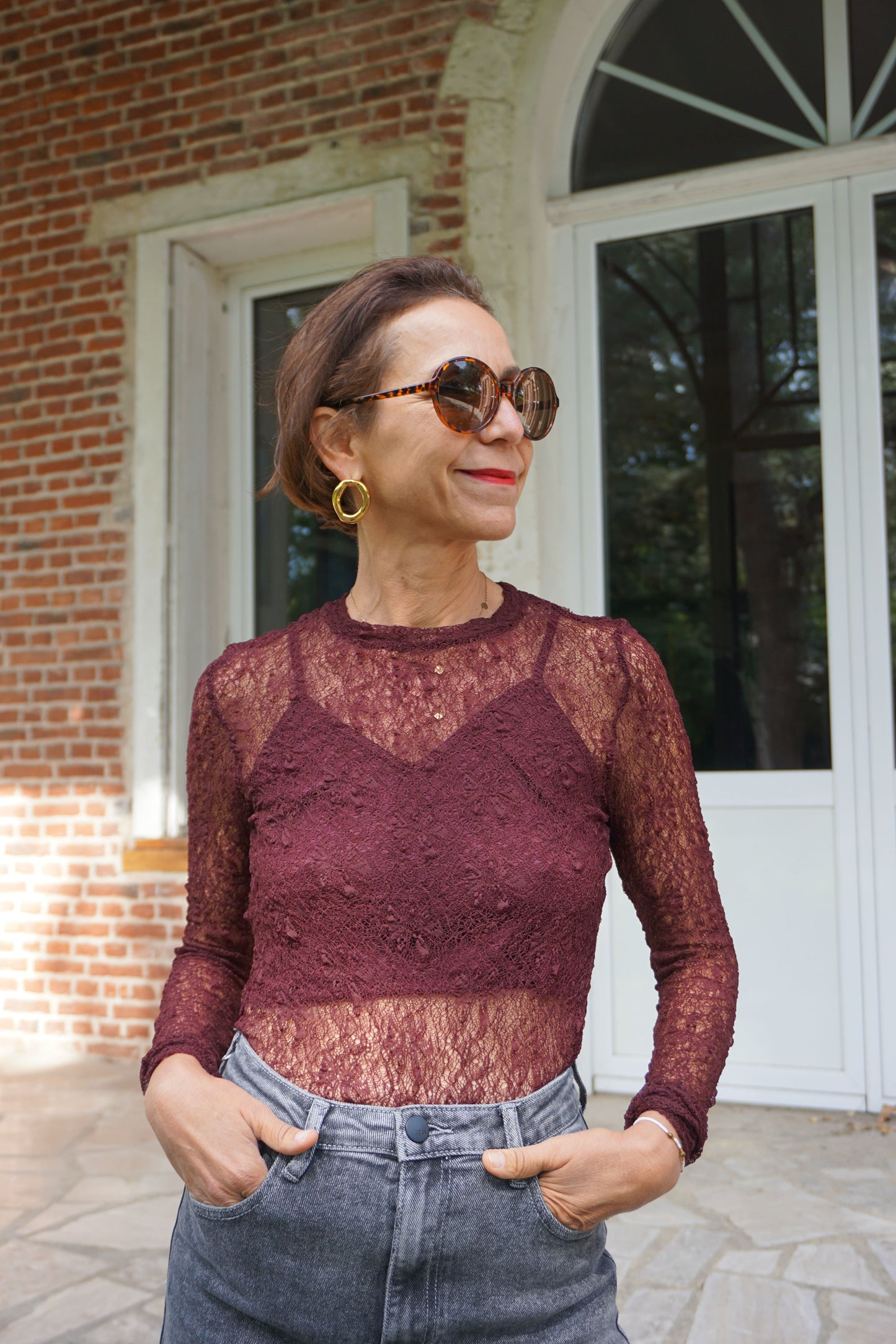 Top aubergine dentelle avec doublure