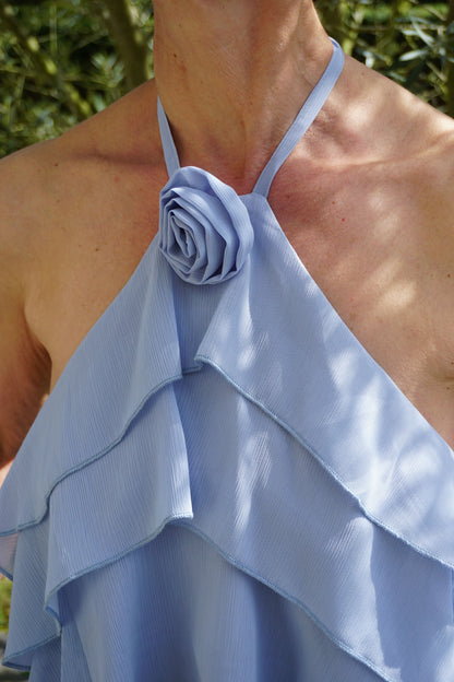 Top à volants bleu fleur