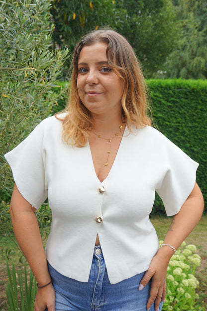 Top crème ouvert boutons dorés