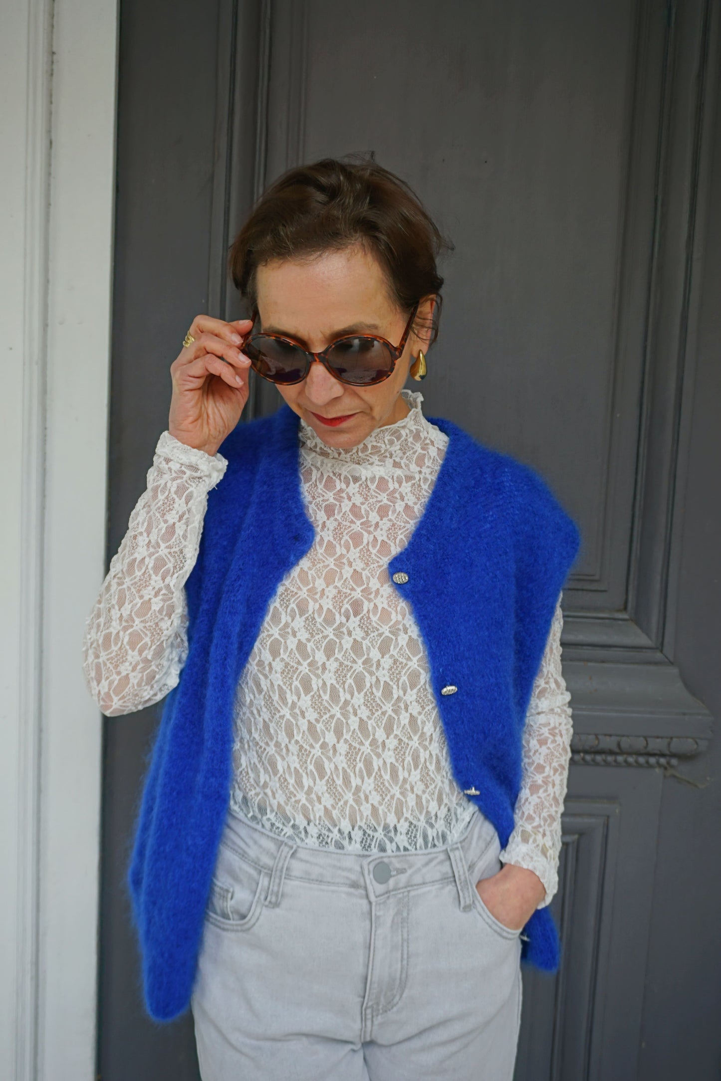 Top blanc dentelle