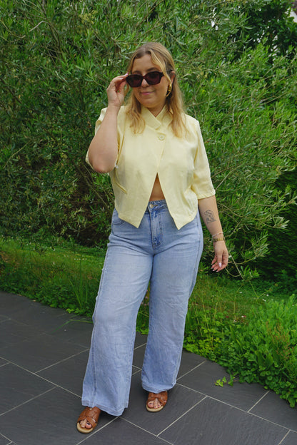 Top blazer court asymétrique jaune