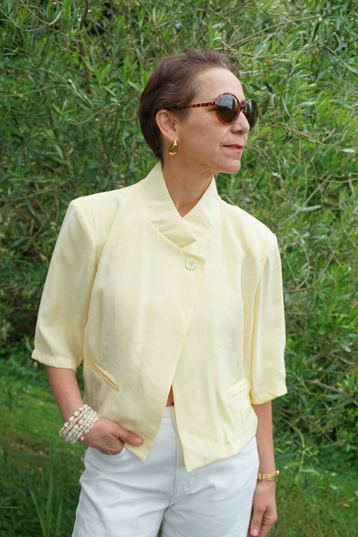 Top blazer court asymétrique jaune