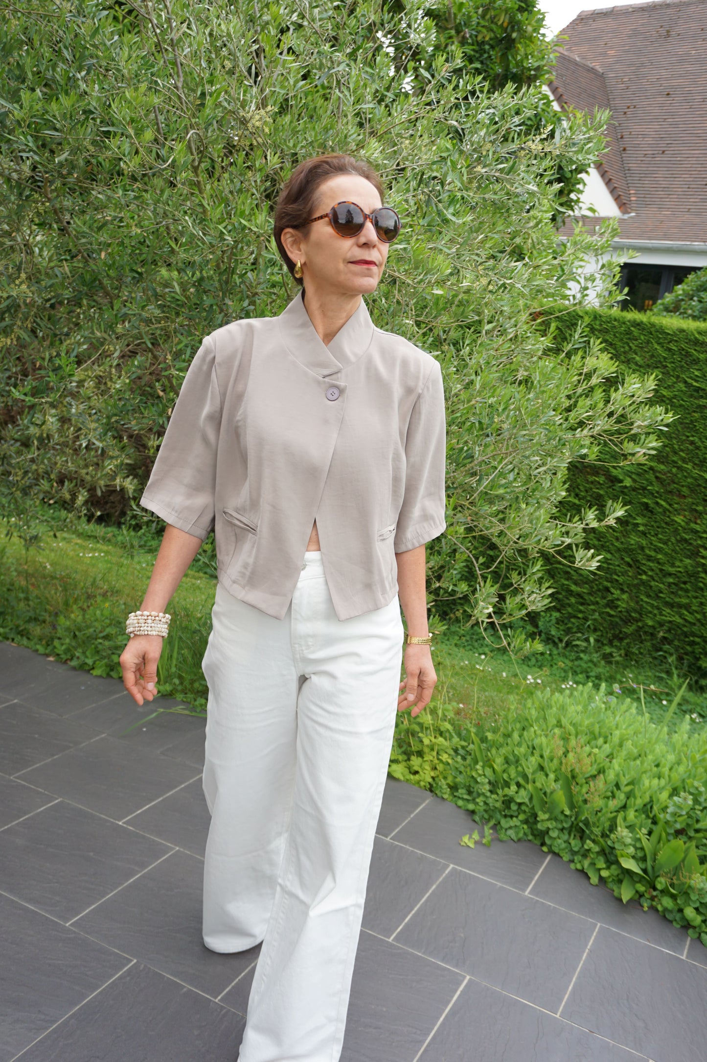 Top blazer court asymétrique taupe