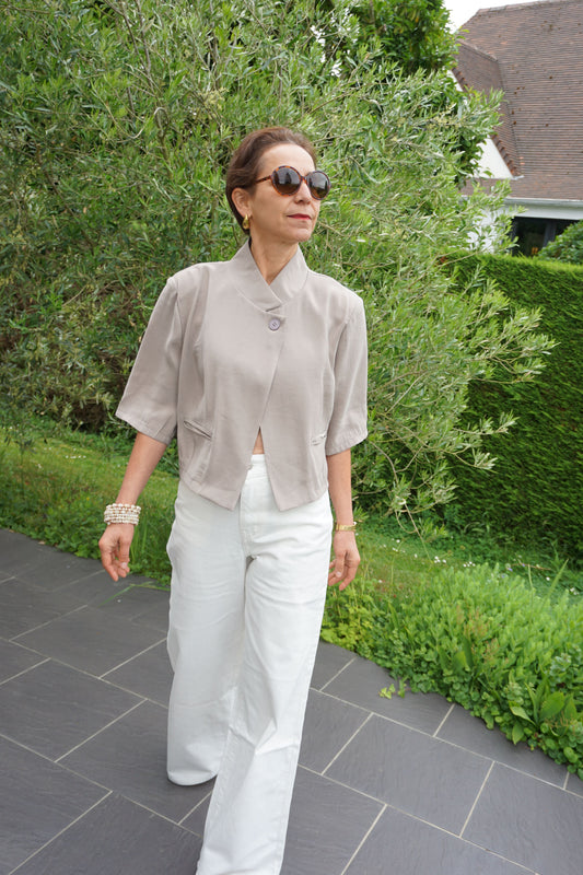 Top blazer court asymétrique taupe