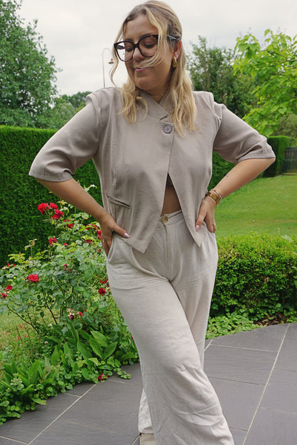 Top blazer court asymétrique taupe