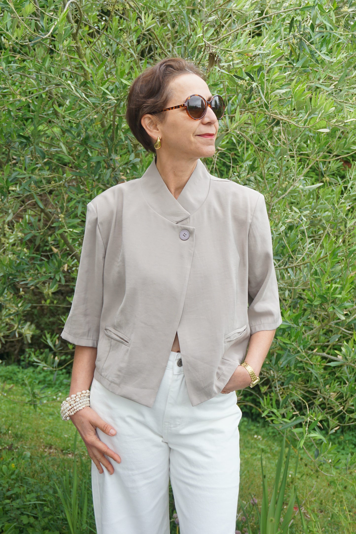 Top blazer court asymétrique taupe