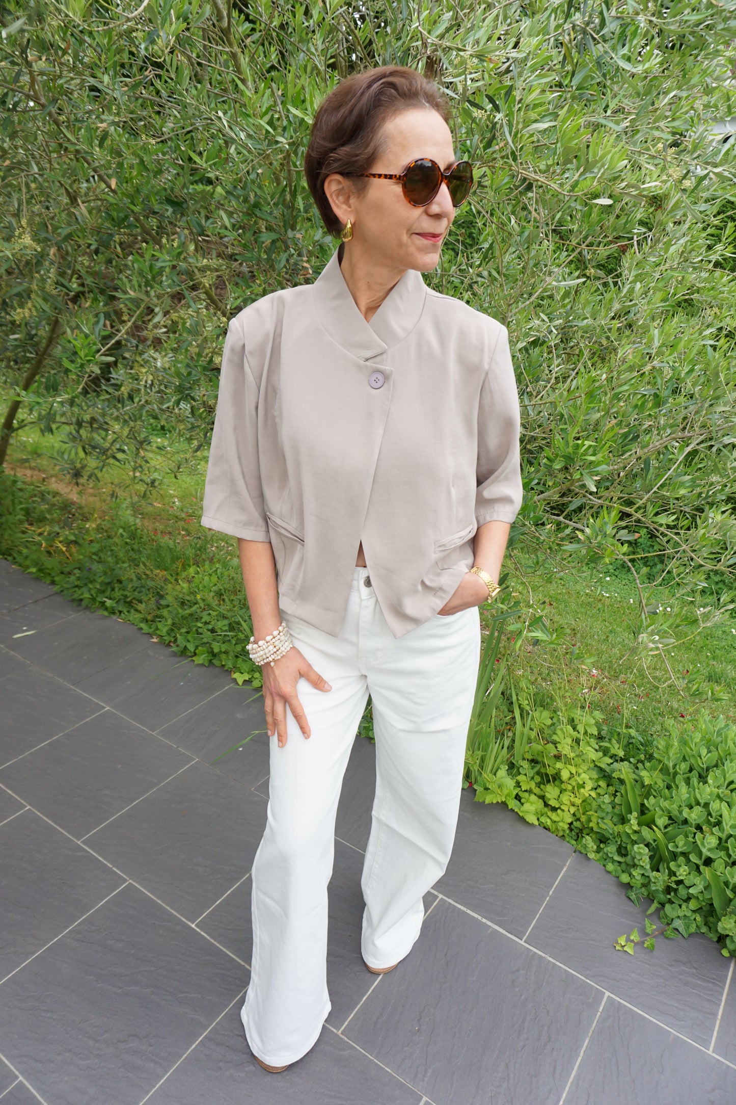 Top blazer court asymétrique taupe