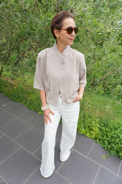 Top blazer court asymétrique taupe