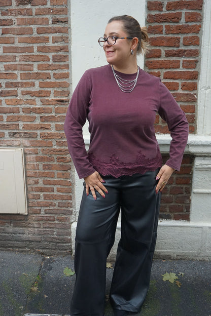 Top bordeaux coton avec dentelle