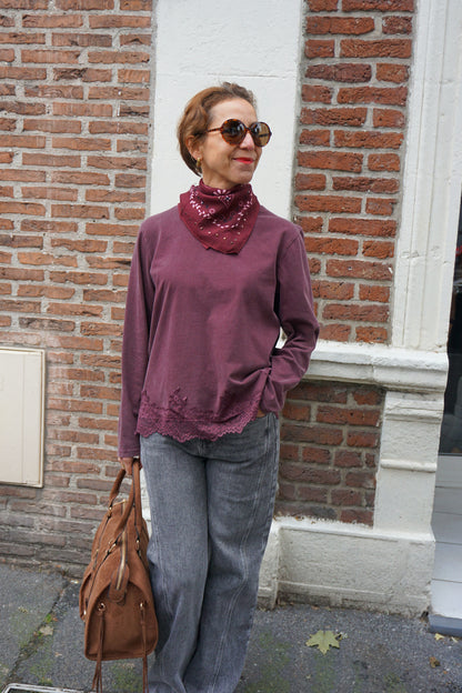 Top bordeaux coton avec dentelle
