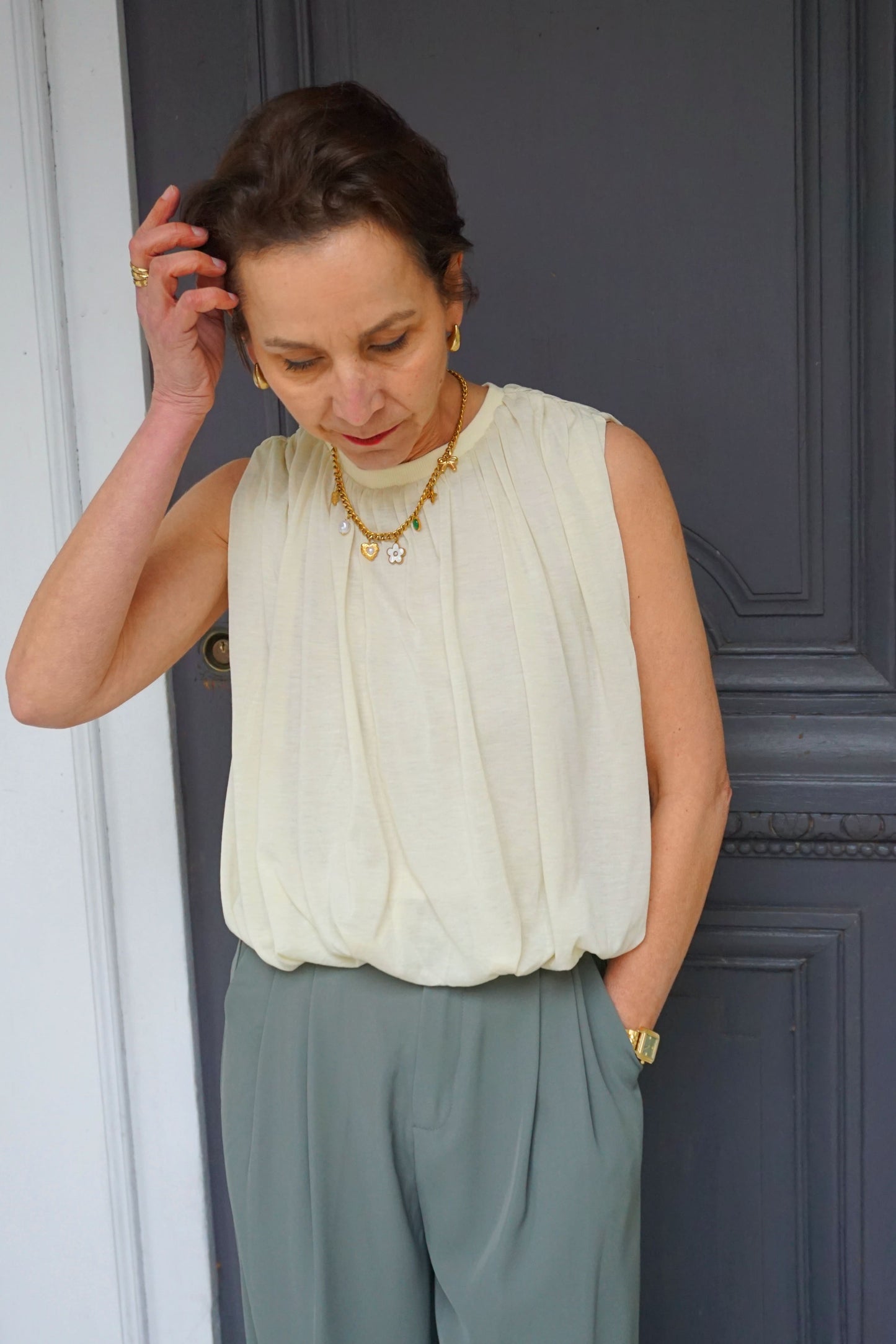 Top coupe boule jaune clair