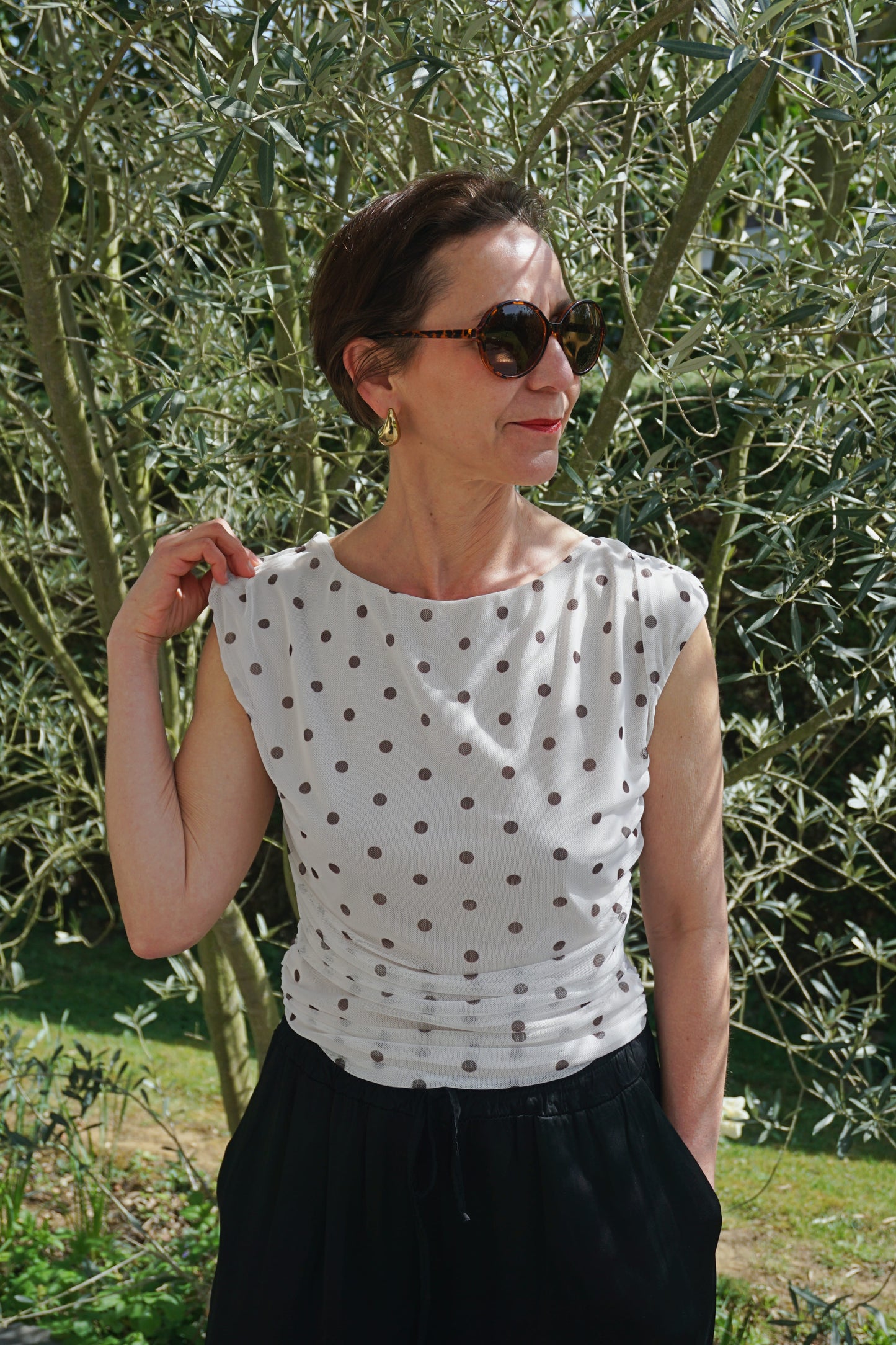 Top crème polka dot