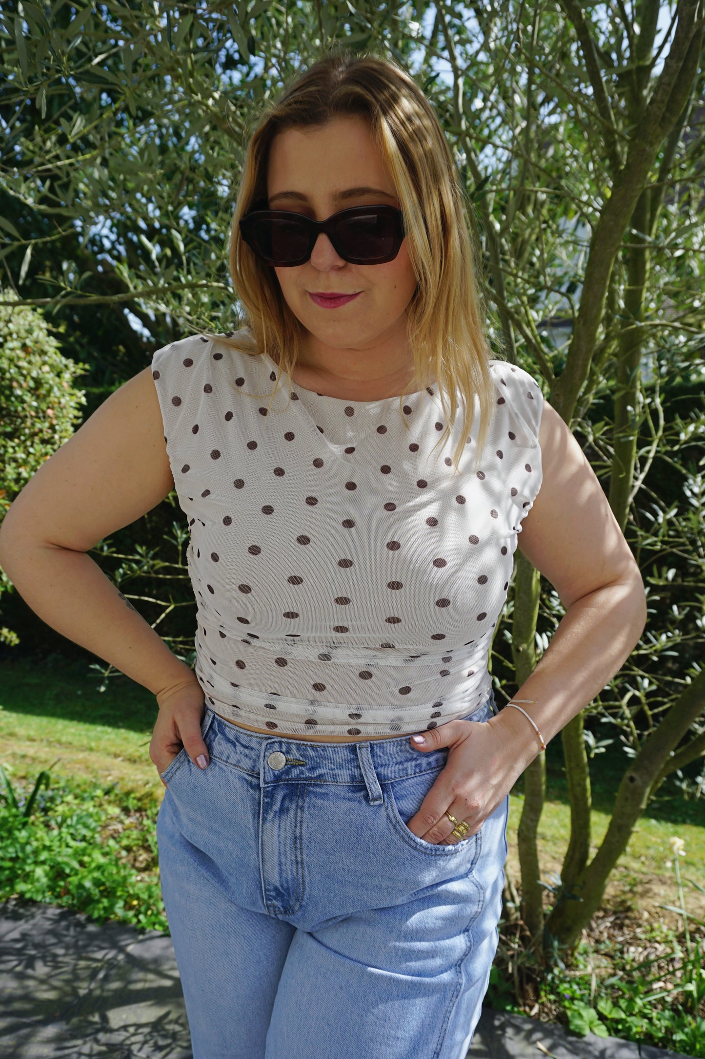 Top crème polka dot