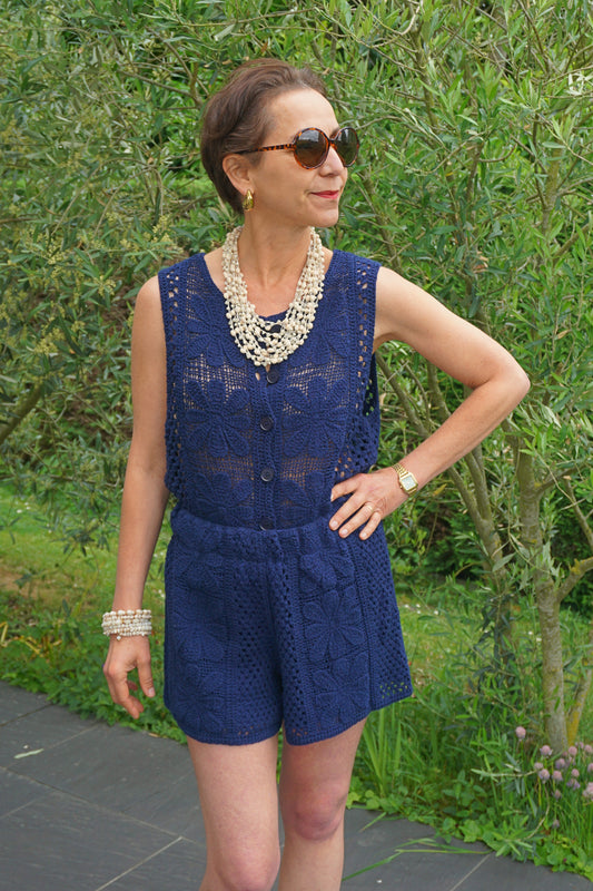 Top crochet bleu marine coton
