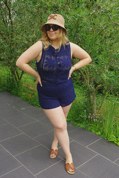 Top crochet bleu marine coton