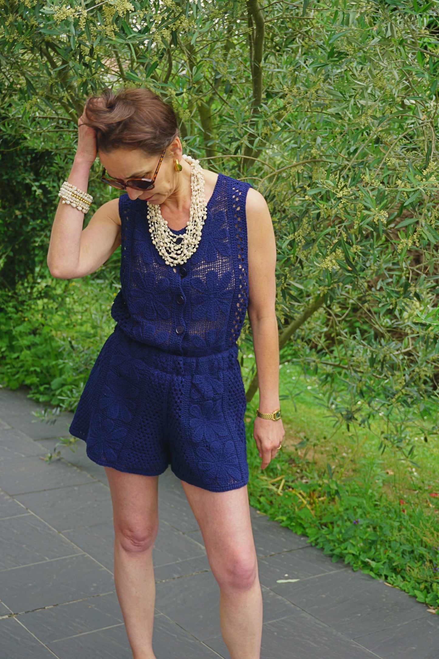 Top crochet bleu marine coton