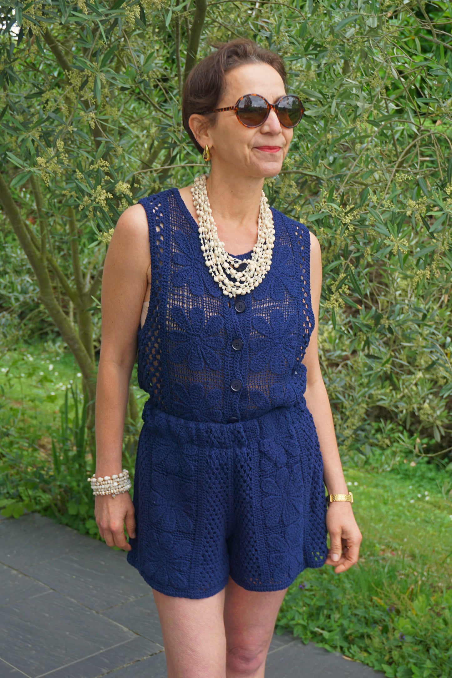 Top crochet bleu marine coton