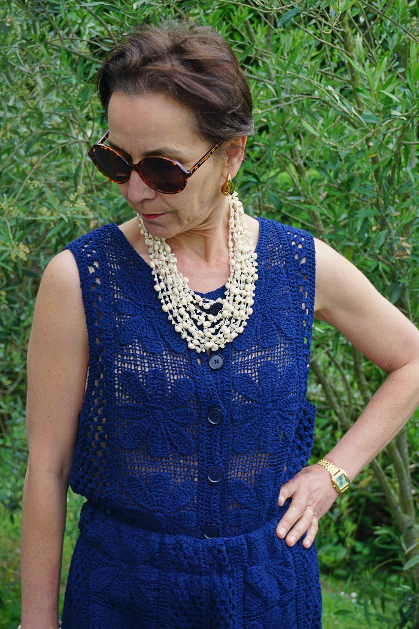 Top crochet bleu marine coton