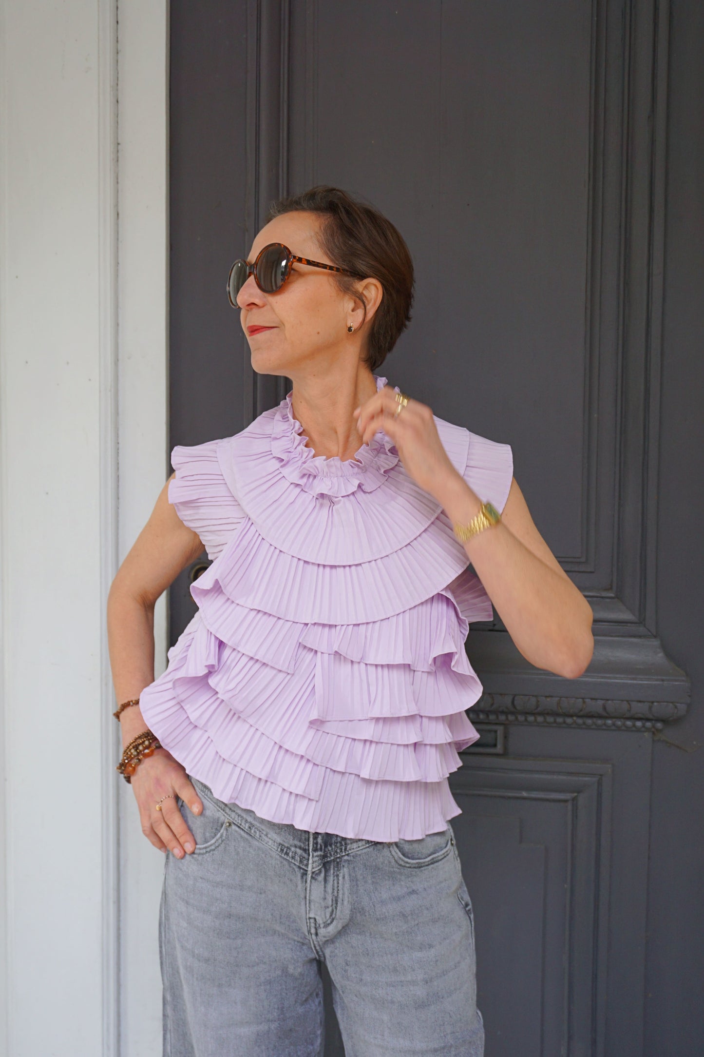 Top lilas à volants dos nu