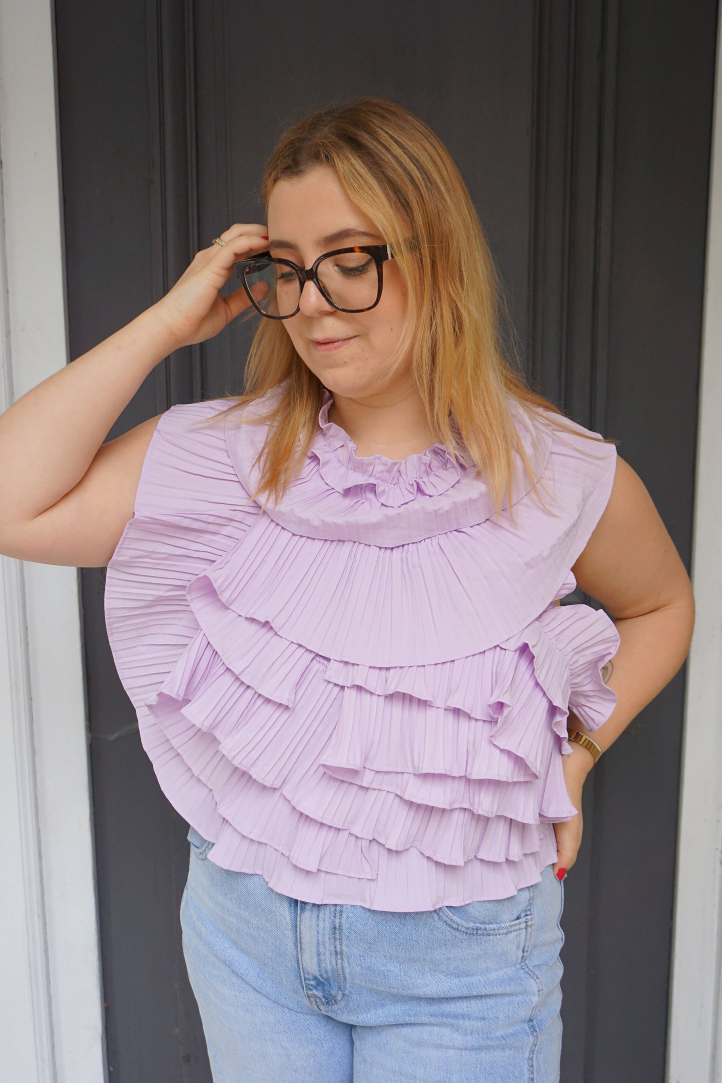 Top lilas à volants dos nu