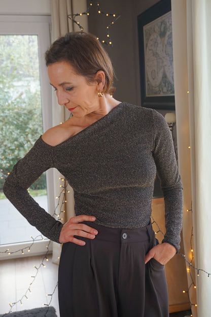 Top pailleté doré épaule dénudée