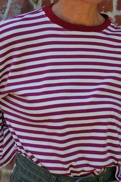 Top rayé bordeaux col rond