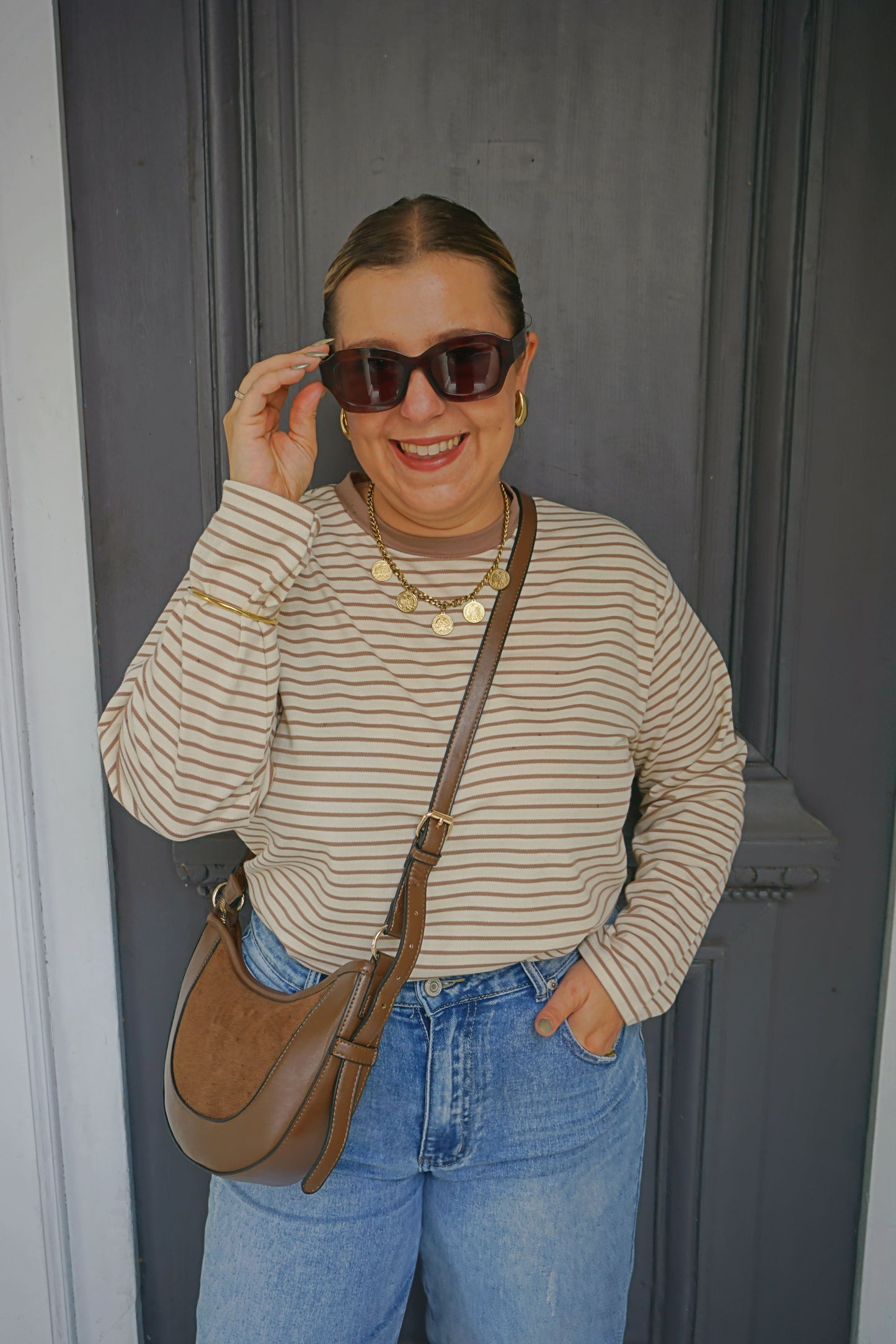 Top rayé caramel coton