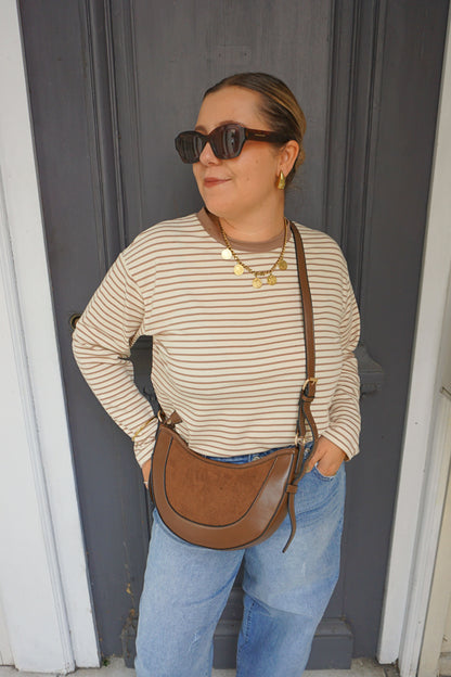 Top rayé caramel coton