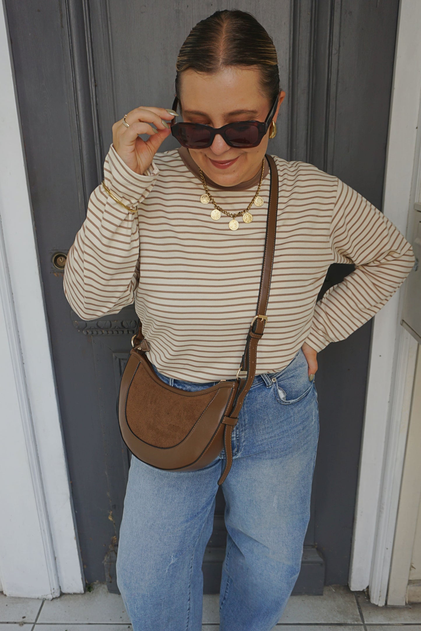 Top rayé caramel coton