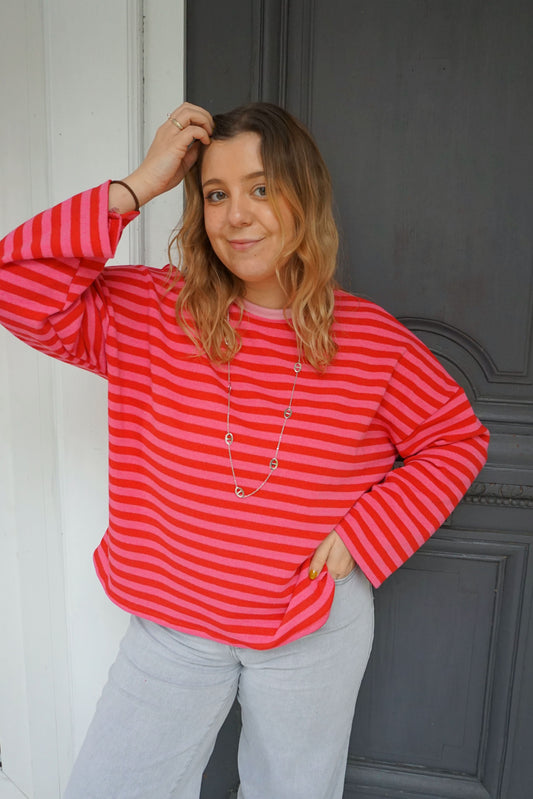 Top rayé rose et fuchsia