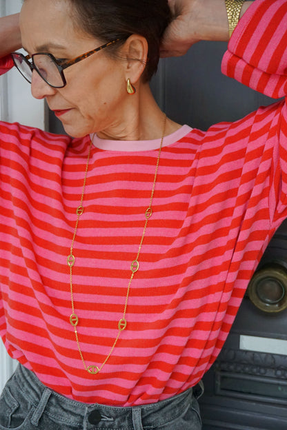 Top rayé rose et fuchsia