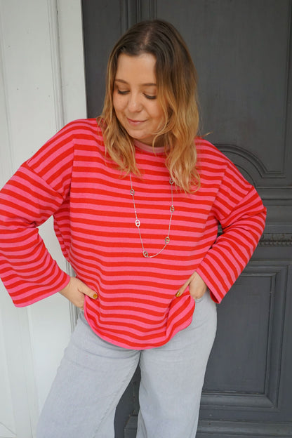 Top rayé rose et fuchsia