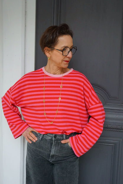 Top rayé rose et fuchsia