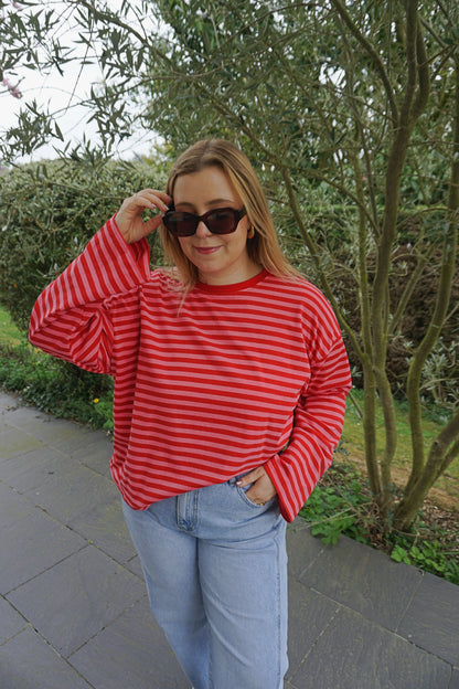 Top rayé rouge rose