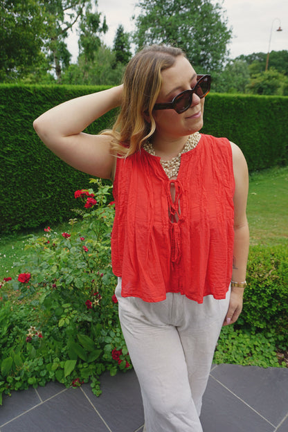 Top rouge nœuds coton