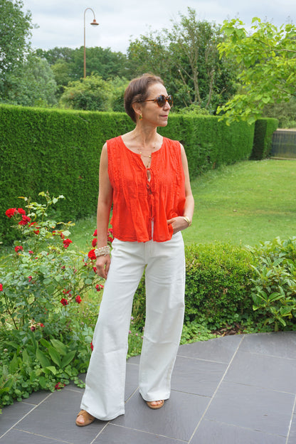 Top rouge nœuds coton