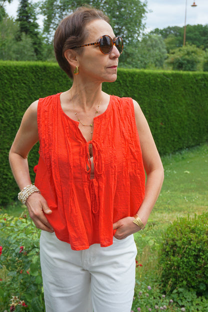 Top rouge nœuds coton