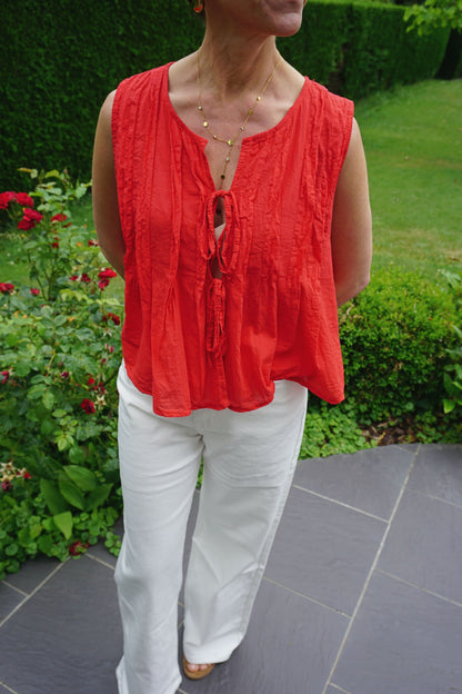 Top rouge nœuds coton