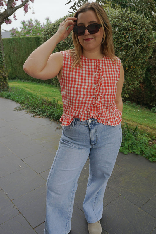 Top vichy rouge coton