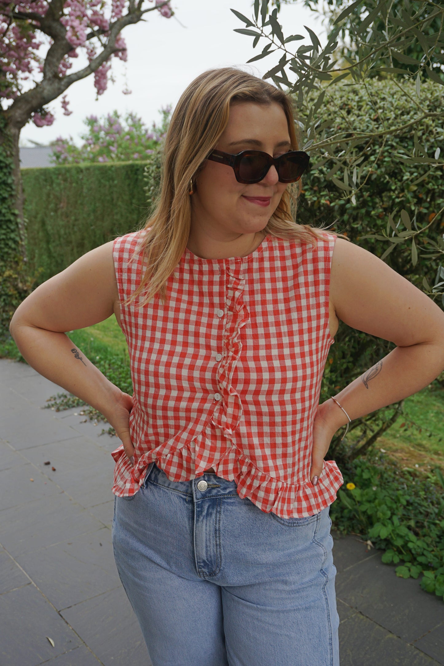 Top vichy rouge coton