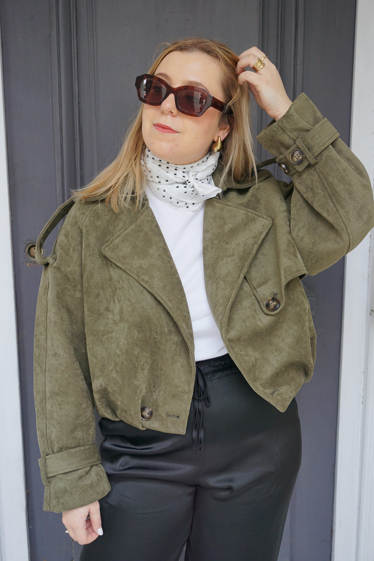 Trench court kaki suédine