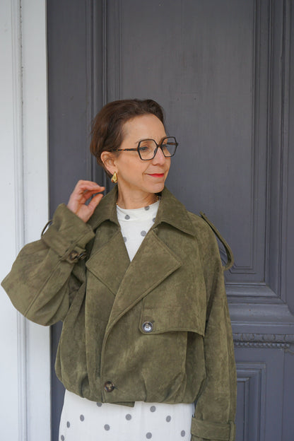 Trench court kaki suédine